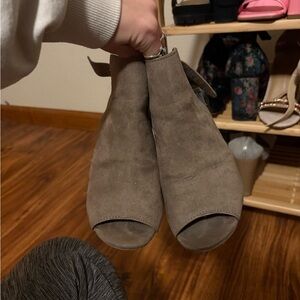 Women's Taupe Peep-Toe Ankle Boots